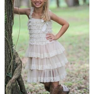 D. Liles Collection 10 Girls Flower Dress Wedding chiffon tiered lace ivory